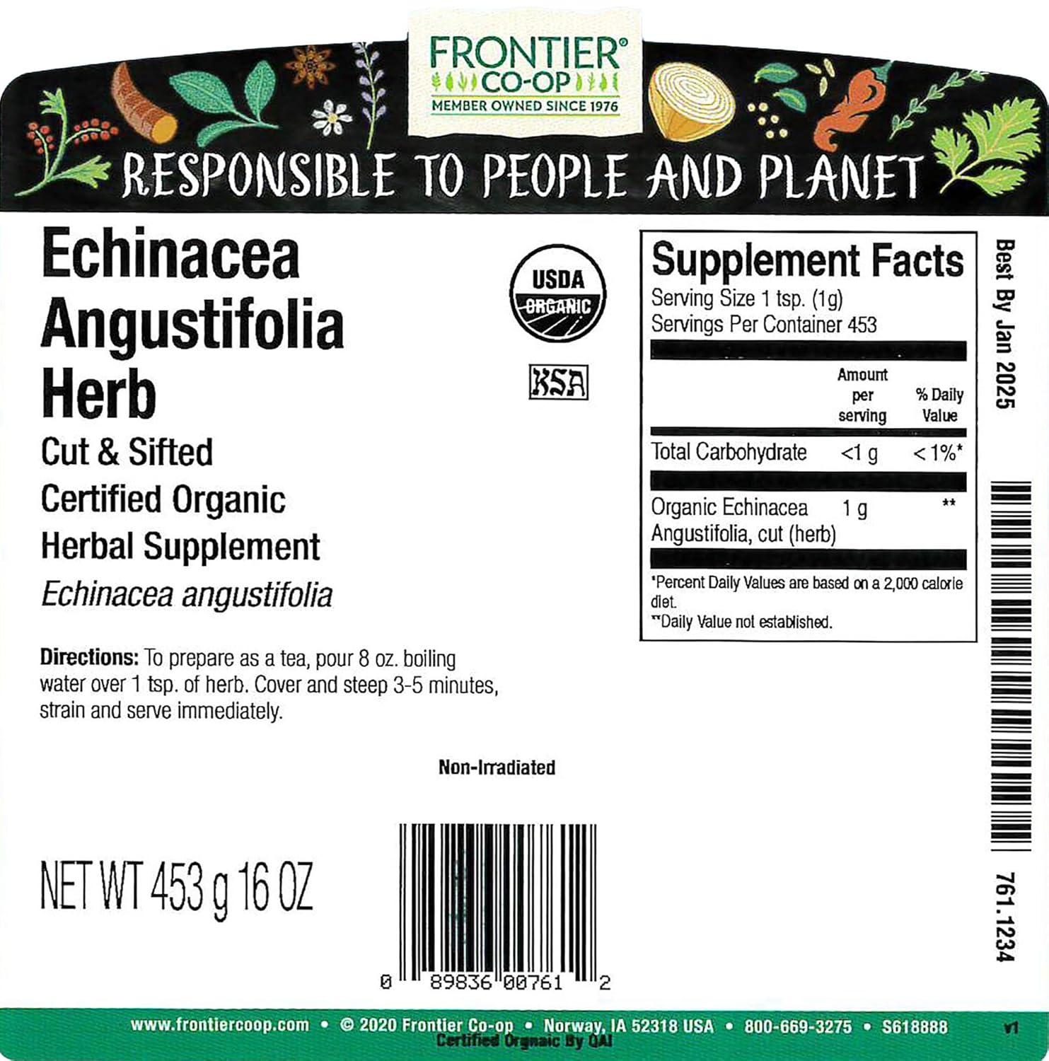 image:imageFrontier Coop Organic Echinacea Angustifolia Herb 1lb Bulk Bag Cut and Sifted Dried Ideal for Echinacea Root Tea and Herbal Uses Kosher