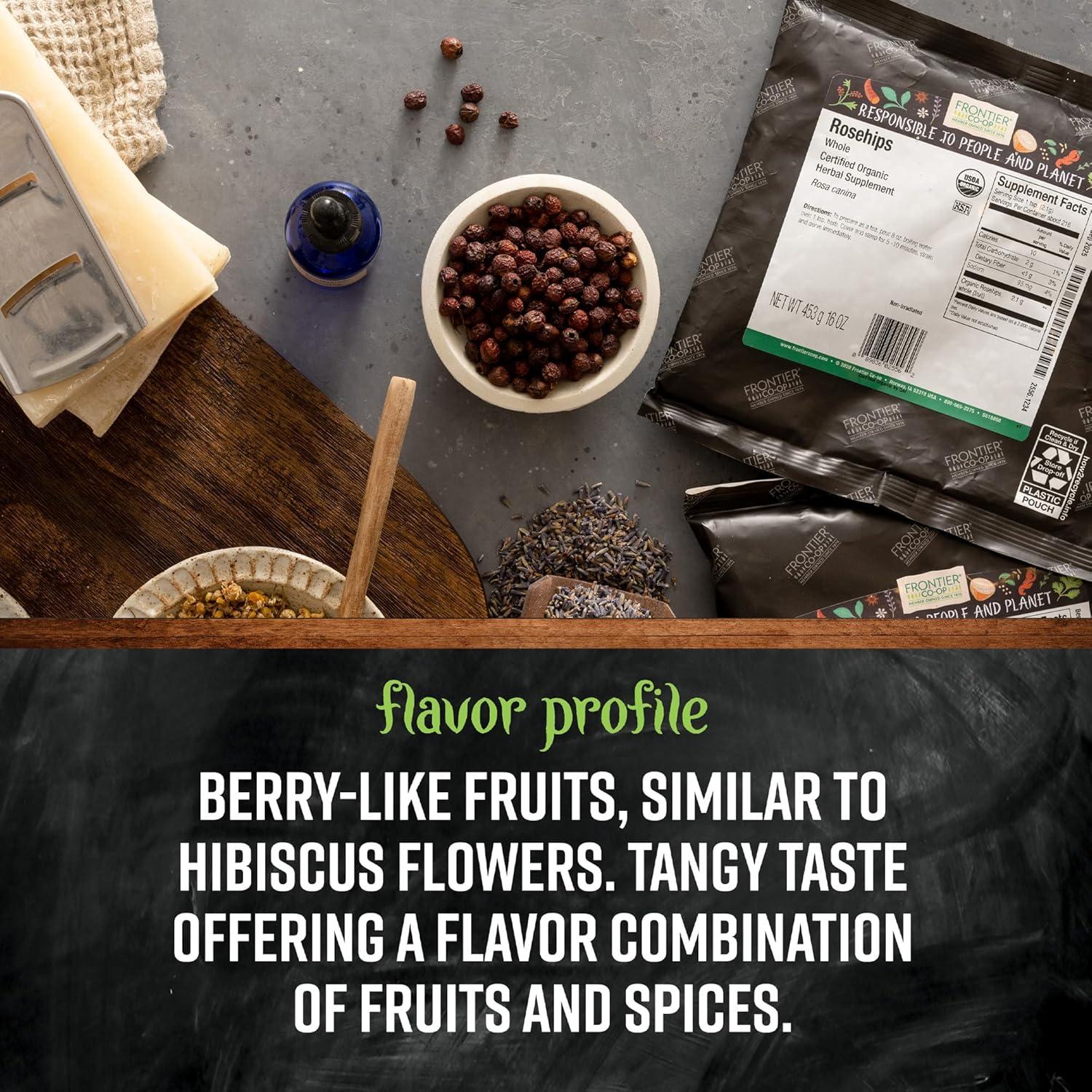 image:imageFrontier Coop Organic Seedless Rosehips Cut and Sifted 100 Natural Dried Rose Hips for Rosehip Tea Organic Powder Oil Kosher 16 Ounce Pack of 1Tangy Organic