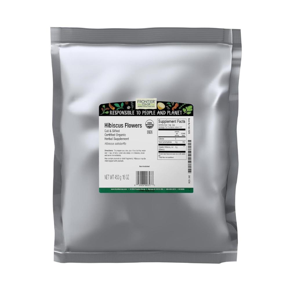 image:imageFrontier Coop Organic Hibiscus Flowers 16 Ounce Sun Dried Bright Red Color Fruity Flavor Non Irradiated Non ETO Kosher