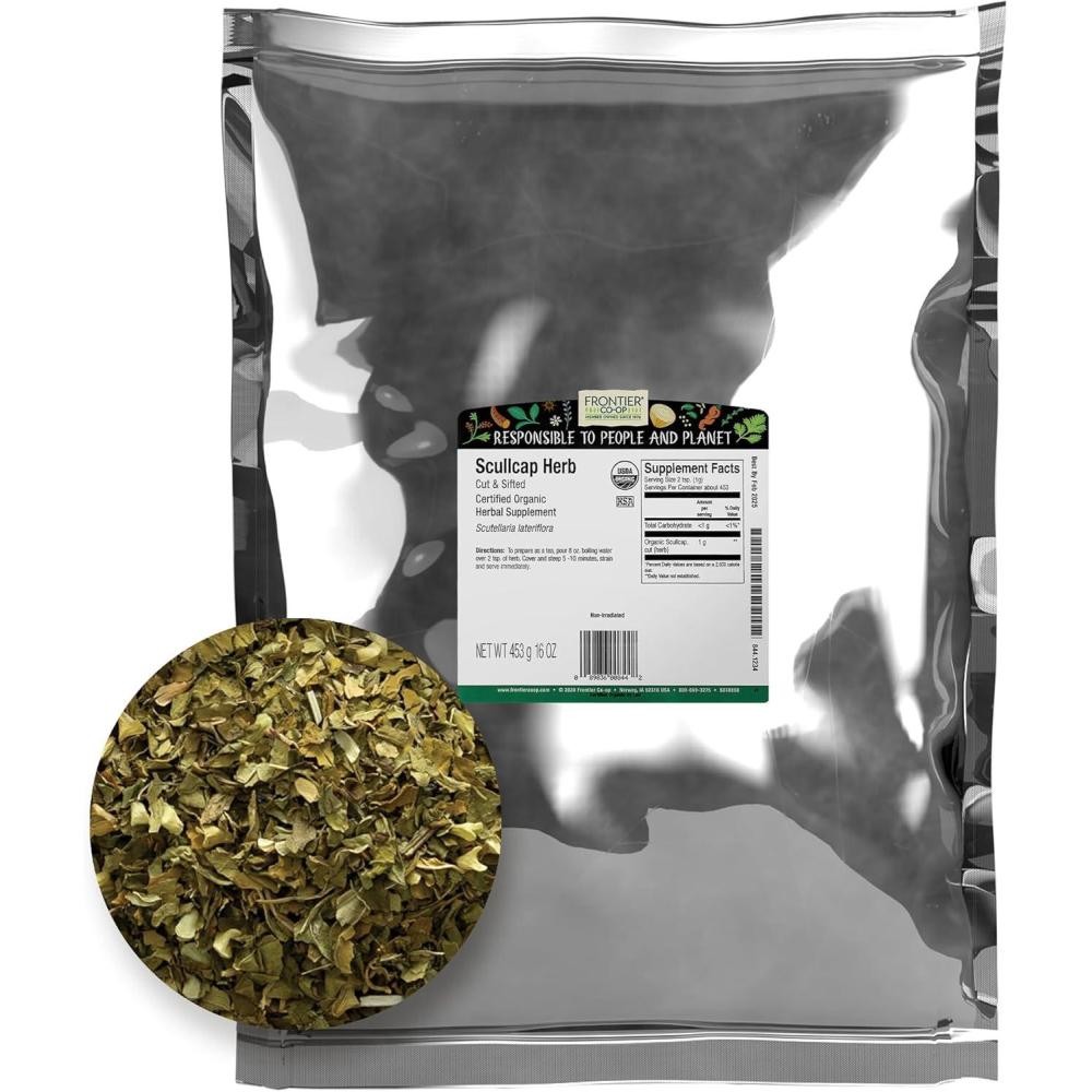 image:imageFrontier Coop Organic Scullcap Herb Cut amp Sifted Certified Organic Herbal Supplement 1lb Skullcap Herb for Tincture Tea SupplementScullcap