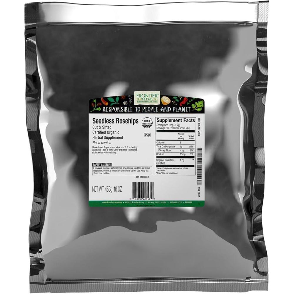 image:imageFrontier Coop Organic Seedless Rosehips Cut and Sifted 100 Natural Dried Rose Hips for Rosehip Tea Organic Powder Oil Kosher 16 Ounce Pack of 1Tangy Organic