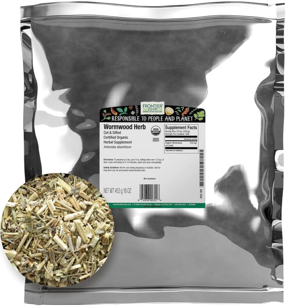 image:imageFrontier Coop Organic Wormwood Herb 1lb Bulk Bag Cut and Sifted Artemisia Absinthium Wormwood Tea and Herbal Uses Kosher