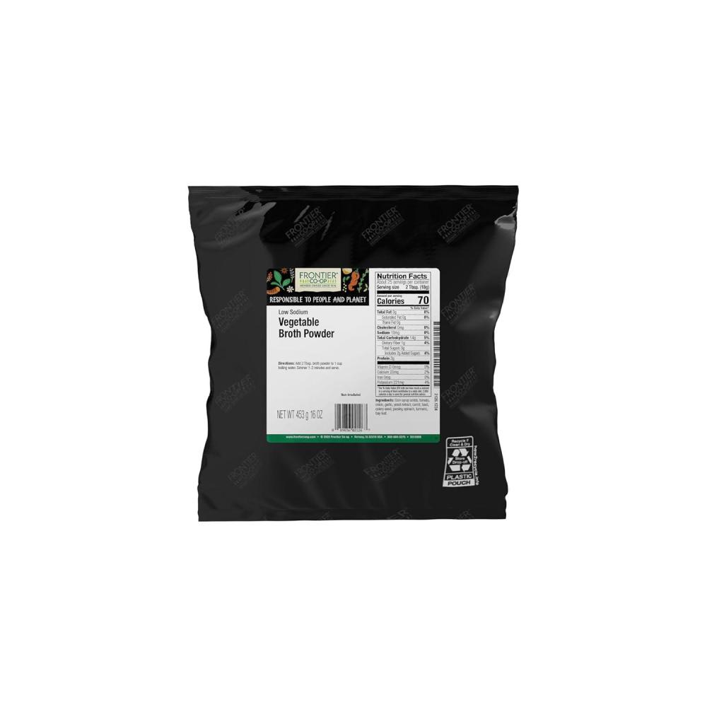 image:imageFrontier Coop Vegetable Flavored Broth Powder 1Pound Bulk Low Sodium Onion Garlic Carrot Basil Turmeric Celery SeedLow Sodium Vegetable Broth