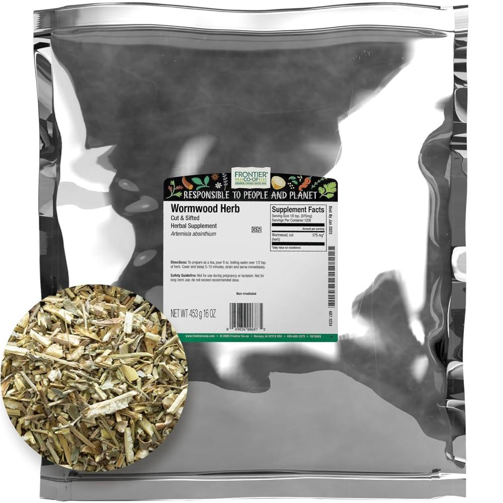 image:imageFrontier Coop Wormwood Herb Bulk Bag Cut amp Sifted Wormwood Tea and Herbal Uses Kosher 16 Ounce Pack of 1