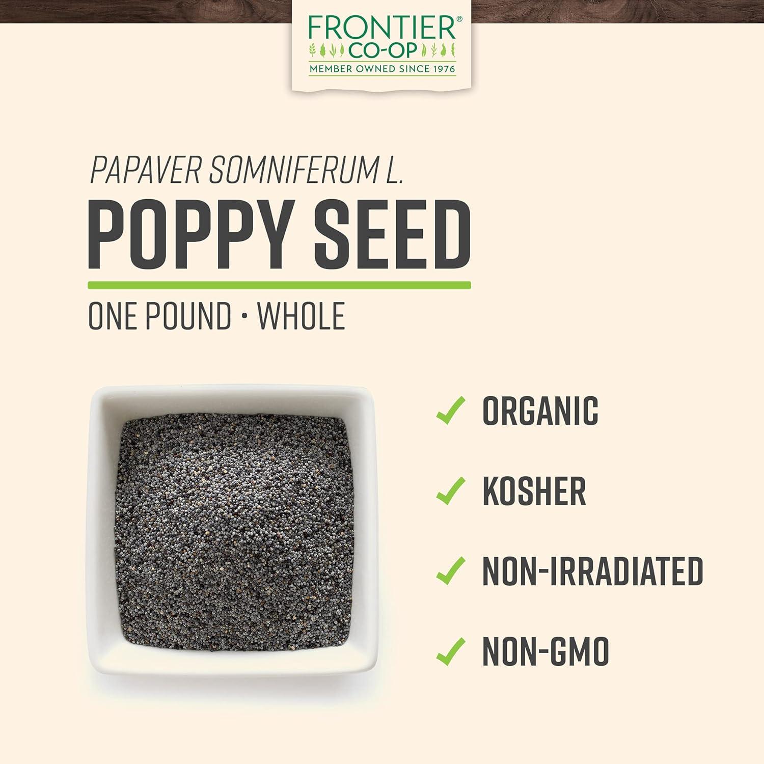 image:imageFrontier Coop Organic Whole Poppy Seed Poppy Seeds for Baking Salad Dressing Cooking Kosher 16 Ounce Pack of 1