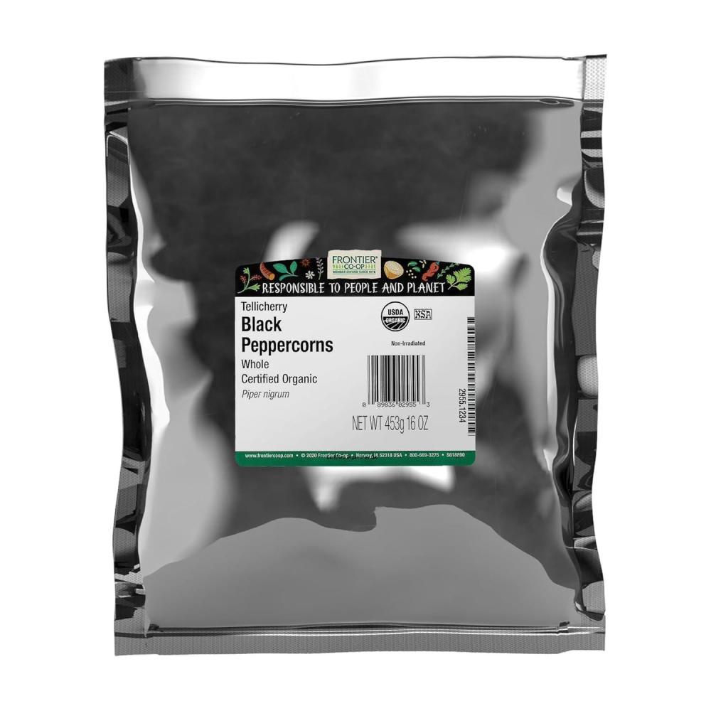 image:imageFrontier Coop Black Peppercorns Whole 1lb Bulk Bag Tellicherry Black Pepper Organic Peppercorns for Grinder Refill Cooking Pickling and More 16 Ounce Pack of 1