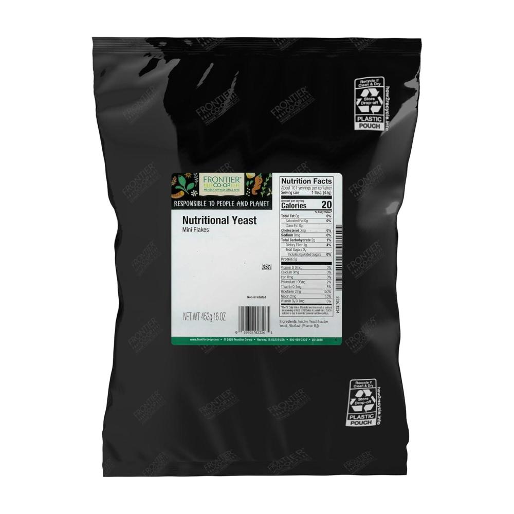 image:imageFrontier Coop Nutritional Yeast Mini Flakes Kosher Bulk Bag NonIrradiated Yeast Rich in Essential B Vitamins 16 Ounce Pack of 1Nutritional Yeast